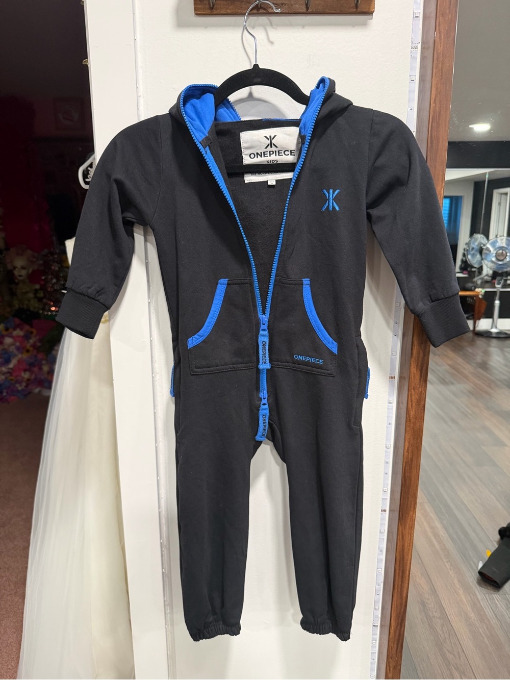 Onepiece Kids Black with Blue Trim Hooded Onepiece